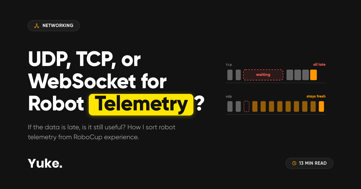 Two rows of telemetry packets: TCP waits for the lost packet, UDP stays fresh